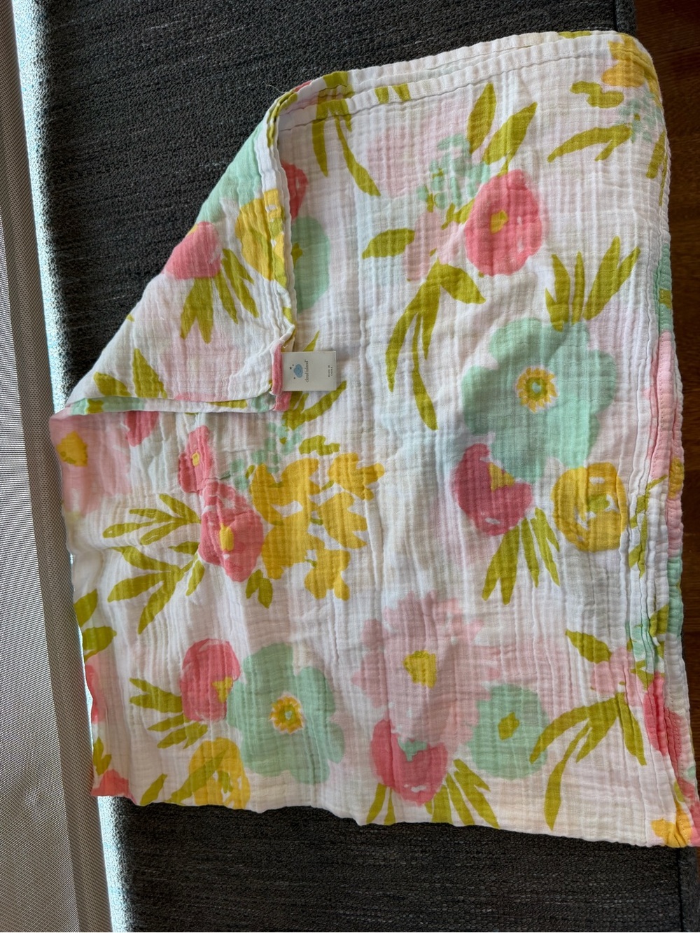 cloud island Floral Muslin Swaddle in Pink, Green & Blue